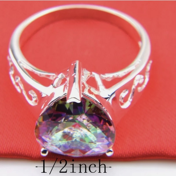 New Huge Heart Shaped Mystic Topaz 925 Silver Ring. - Picture 13 of 15
